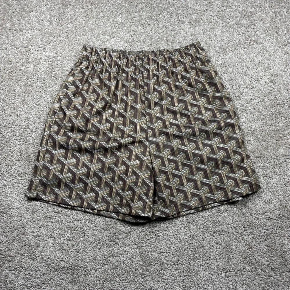 Bravest Studios Mens Mesh Shorts Brown Monogram Geometric Print Size M Medium